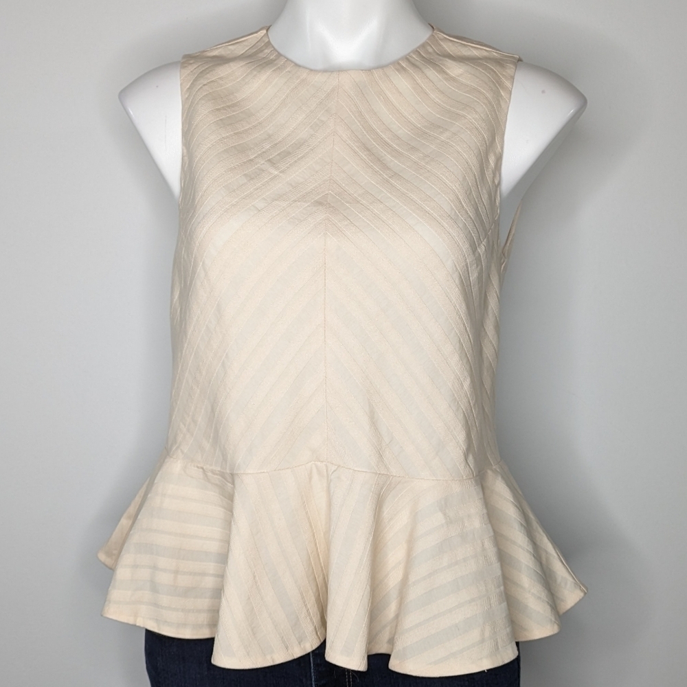 Rebecca Taylor Cream Striped Peplum Sleeveless Top